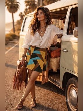 ASOS Suede Skirt genuine leather wrap skirt color block patchwork wrap tie skirt